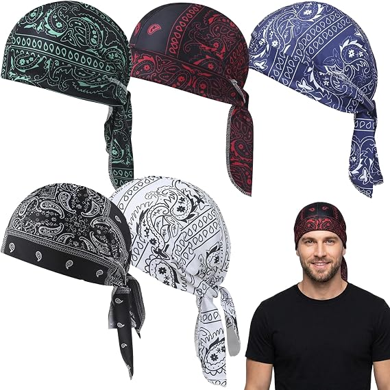 Cooling Head Scarf, Skull Cap, 5 PCS Cooling Skull Cap Helmet Liner, Breathable Sweat Wicking Head Wrap Bandana Hat for Men Women, Bandanas for Men for Cycling, Running, Hiking and Motorcycling - skull helmet