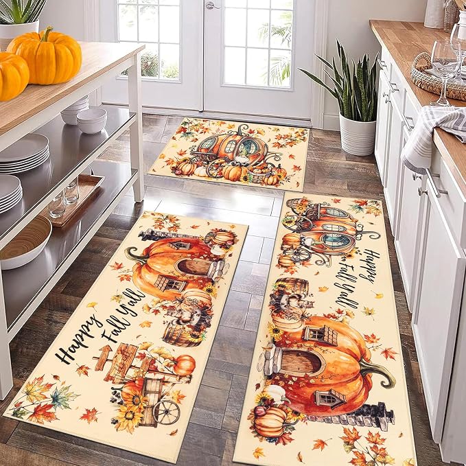 Fall Kitchen Rugs Sets of 3, Washable Kitchen Mats for Floor - skull carpet