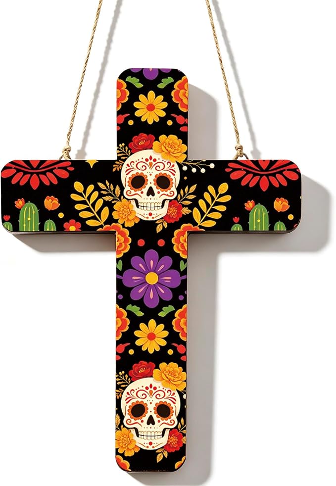 AOBIURV Cross Wall Decor Wooden Hanging Day Of The Dead Cross Decorations