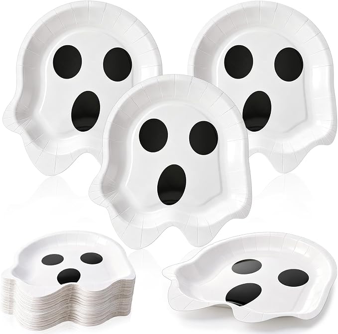 50 Pcs Halloween Ghost Shape Plate Disposable Party Paper Plates - skull plate
