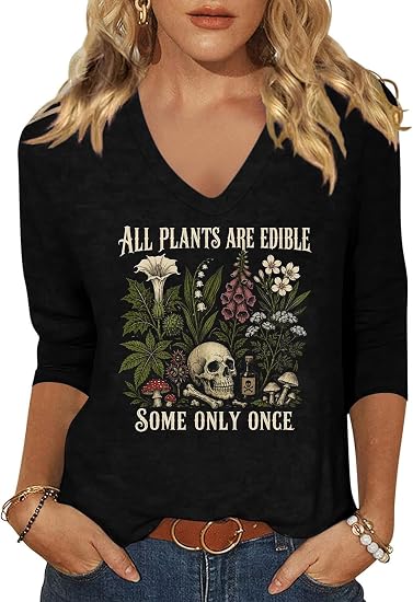 Women's Casual 3/4 Sleeve Shirt Holiday Graphic Tops - skull tshirt