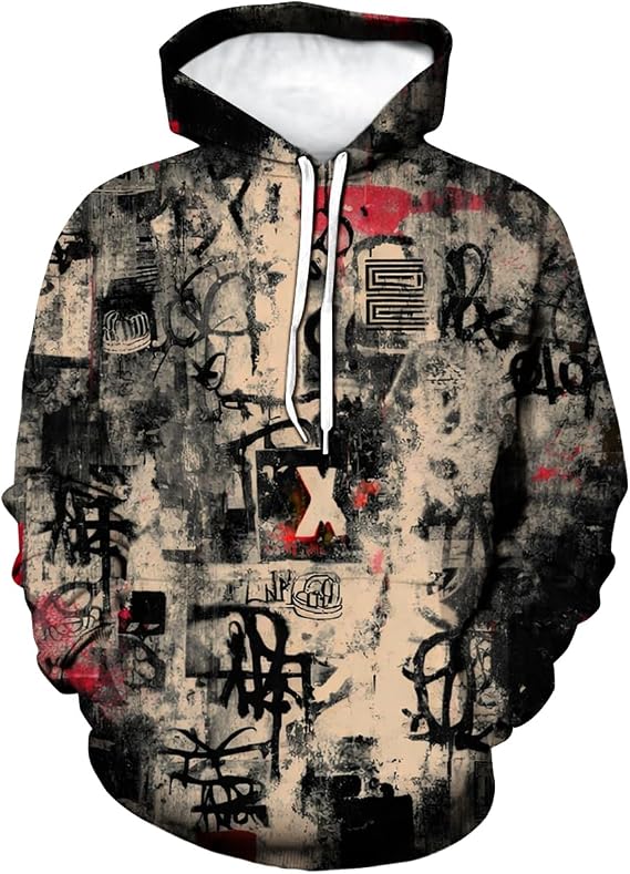 Mens Casual Graffiti Hipster Hip Hop Hoodies Print Hooded Sweatshirts Pullover Men - skull sweatshirts