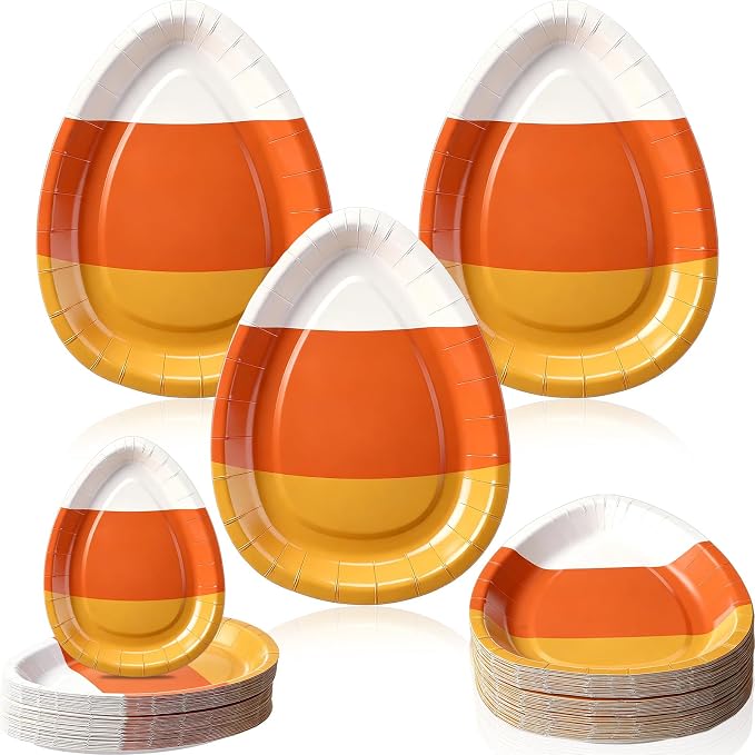 50 Pcs Halloween Candy Corn Plates Disposable Party Paper Plates - skull plate
