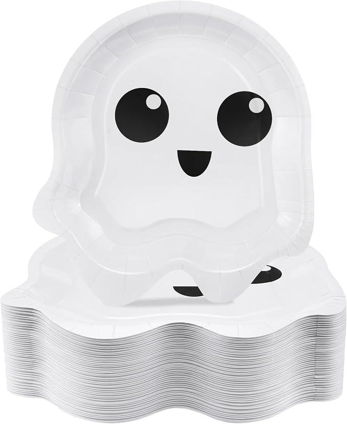 50 Pcs 9 Inch Halloween Paper Plates Ghost Shape Disposable Plate - skull plate