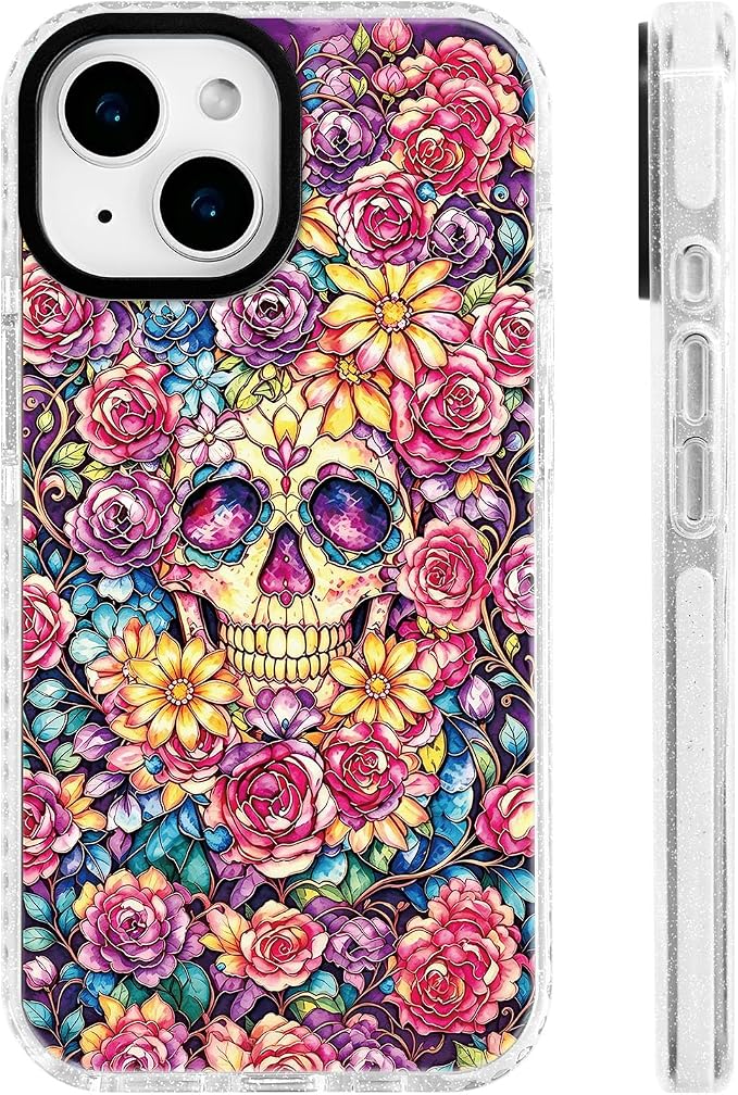 for iPhone 13 & iPhone 14 Case Colorful Sugar Skull Floral - Skull phone case