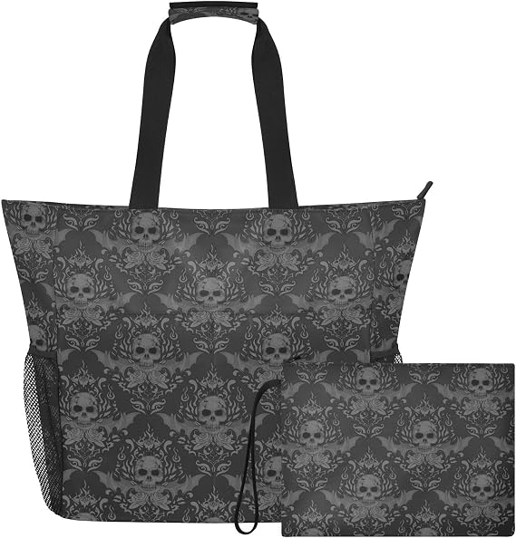 Beach Bag for Women Large Beach Tote Bag - skull suitcase
