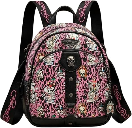 ED HARDY Pink & Black Backpack with Adjustable Straps - skull backpack