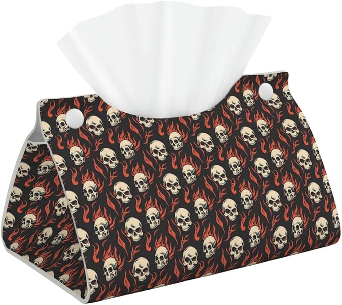 Skull Flame (1) Print Tissue Box Cover,Rectangular Pu Leather Tissue Holder for Bathroom Living Room Office - skull toilet paper
