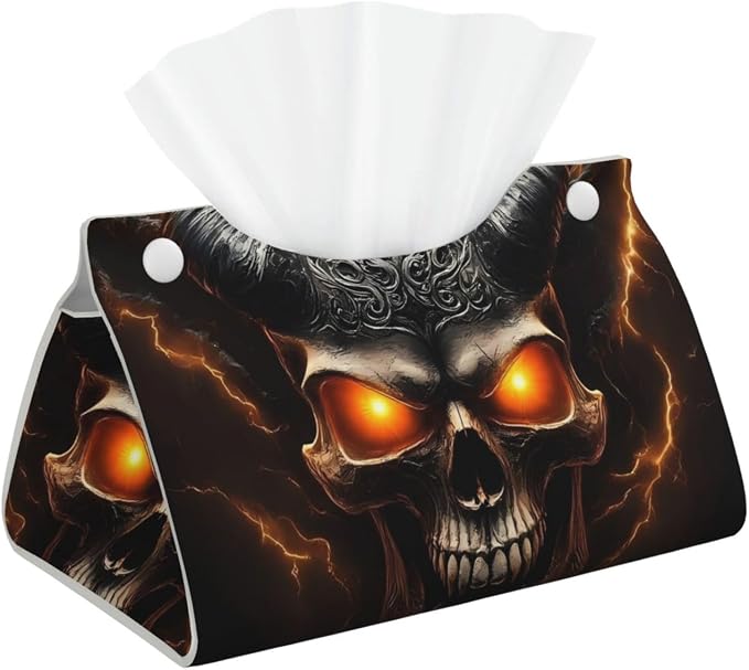 Metal Evil Skull Print Tissue Box Cover,Rectangular Pu Leather Tissue Holder for Bathroom Living Room Office - skull toilet paper