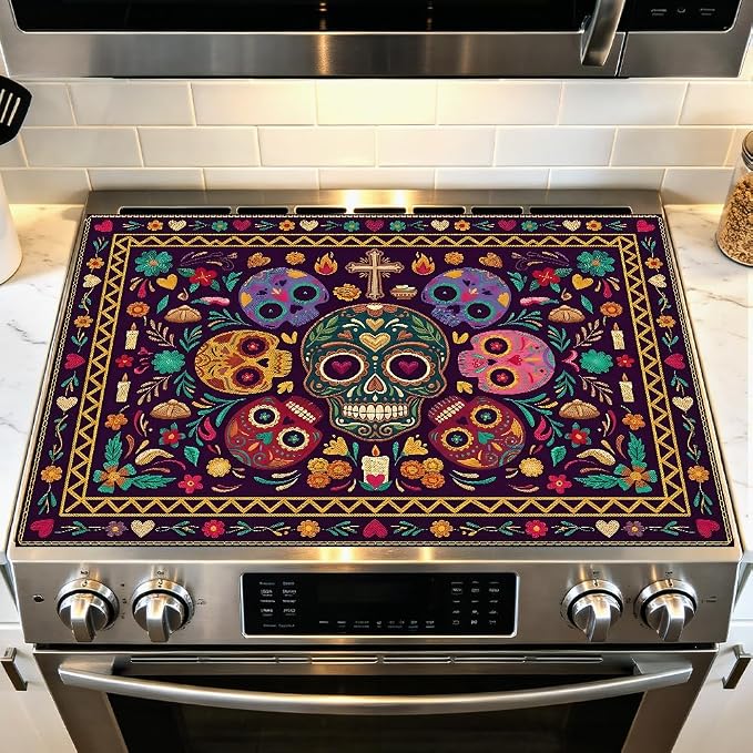 Halloween Skull Stove Top Cover Electric Stove, 28.4 x 20.5 in - skull candle
