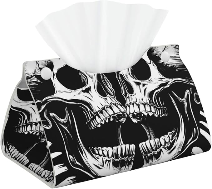 Psychedelic Skull Illusion Art Print Tissue Box Cover,Rectangular Pu Leather Tissue Holder for Bathroom Living Room Office - skull toilet paper