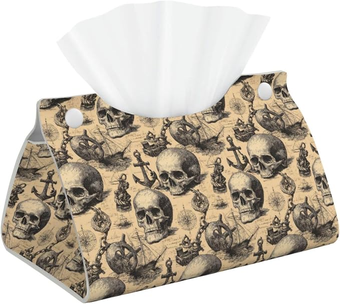 Pirate Skulls (5) Print Tissue Box Cover,Rectangular Pu Leather Tissue Holder for Bathroom Living Room Office - skull toilet paper