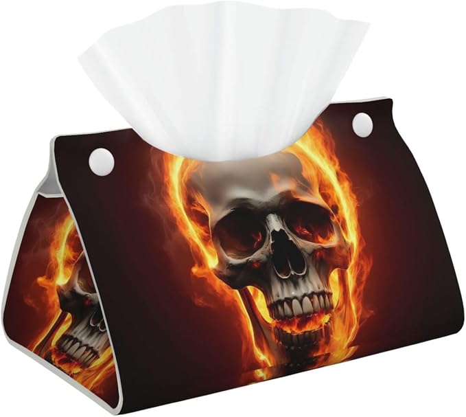 Satanic Skull Print Tissue Box Cover,Rectangular Pu Leather Tissue Holder for Bathroom Living Room Office - skull toilet paper