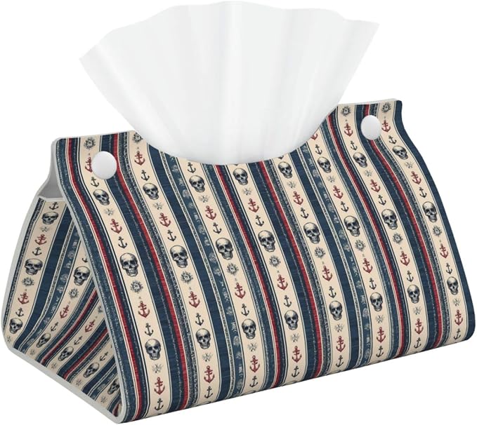 Pirate Skulls (2) Print Tissue Box Cover,Rectangular Pu Leather Tissue Holder for Bathroom Living Room Office - skull toilet paper