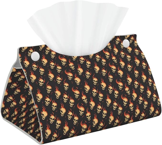 Skull Flame (3) Print Tissue Box Cover,Rectangular Pu Leather Tissue Holder for Bathroom Living Room Office - skull toilet paper