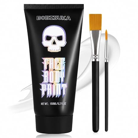 BOBISUKA White Cream Face Body Paint Large 5.2oz Volume with 2 Brushes - sugar skull makeup