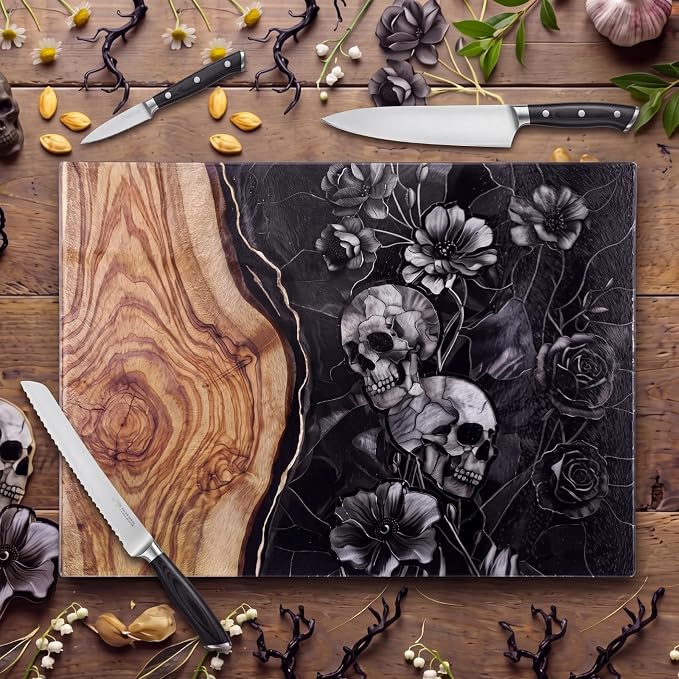Halloween Skull Glass Cutting Board Halloween Charcuterie Board - skull plate