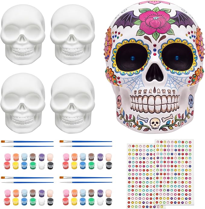 4 Set Halloween Skull Ceramic to Paint, DIY Unpainted Ceramic Hollow Skull