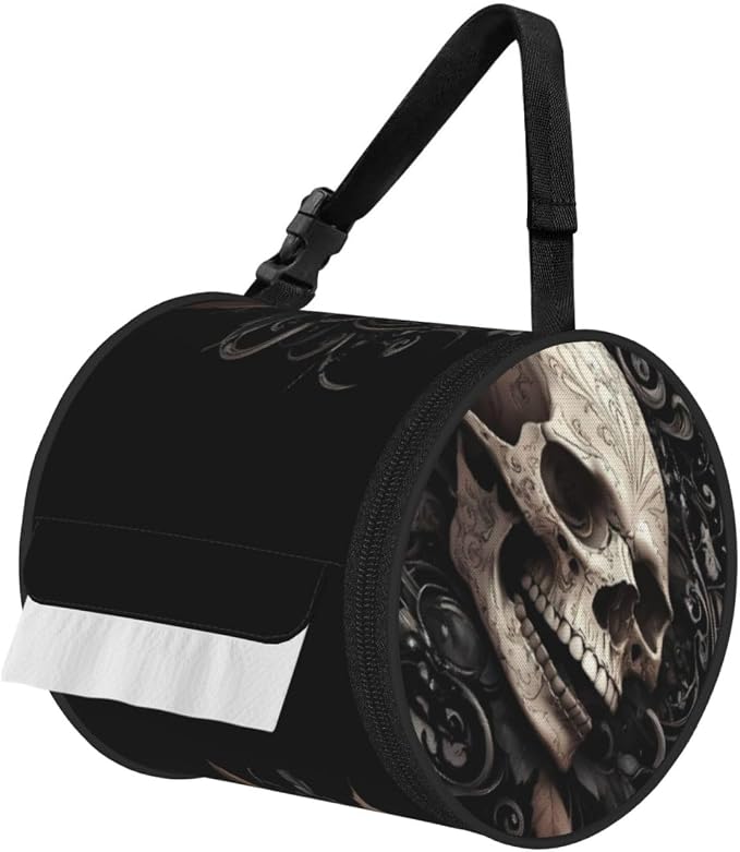 Vintage Pattern Flower Skull Print Hanging Toilet Paper Holder,Reusable Tissue Cover,Portable Paper Roll Holder for Car Home Camping Travel - skull toilet paper