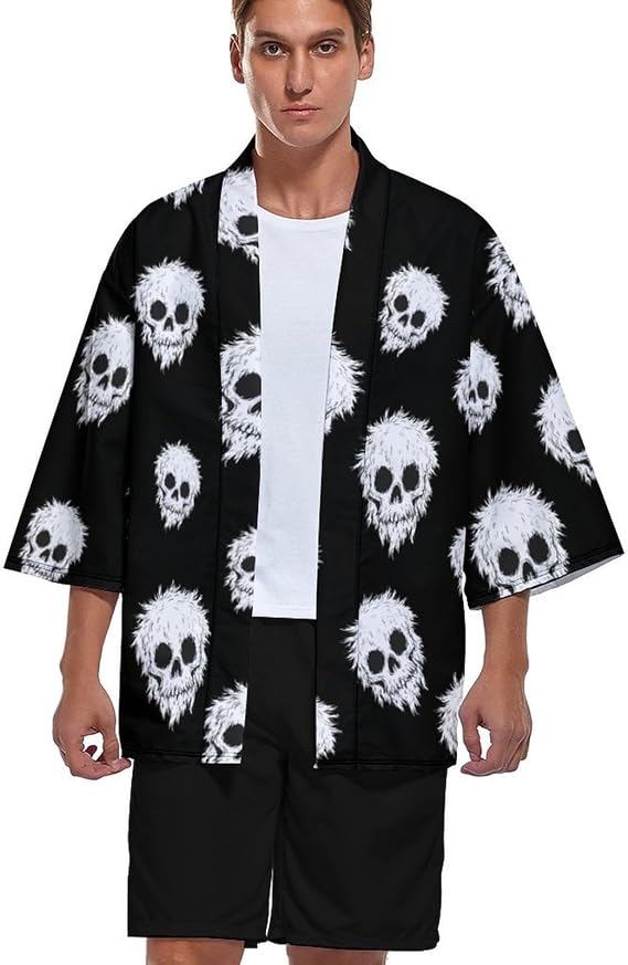 Chaos Skull Skeleton Men's Kimono Cardigan Beach Cover Up Summer Tops - skull jacket