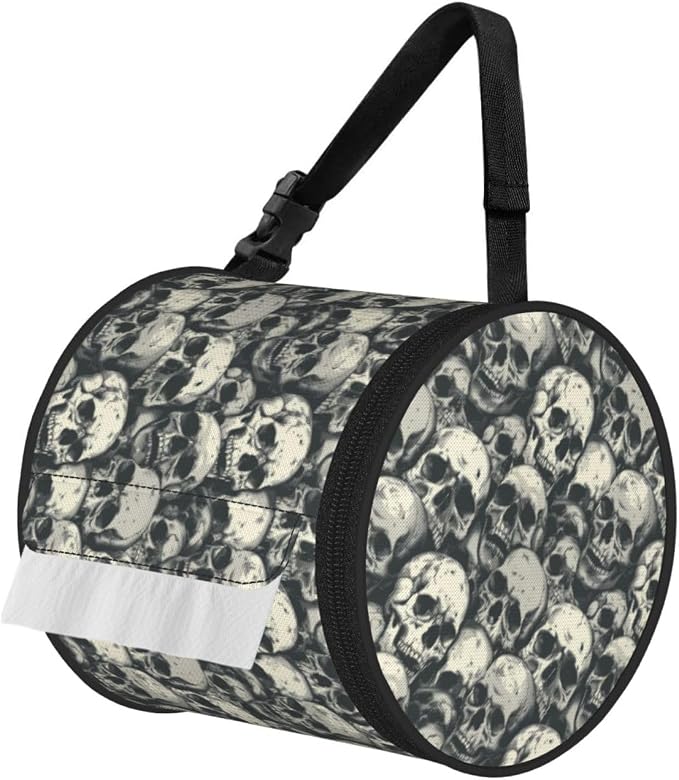 Skull Art Aesthetic (10) Print Hanging Toilet Paper Holder,Reusable Tissue Cover,Portable Paper Roll Holder for Car Home Camping Travel - skull toilet paper