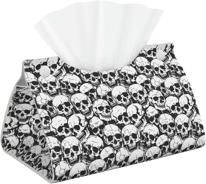 Skull Art Aesthetic (7) Print Tissue Box Cover,Rectangular Pu Leather Tissue Holder for Bathroom Living Room Office - skull toilet paper