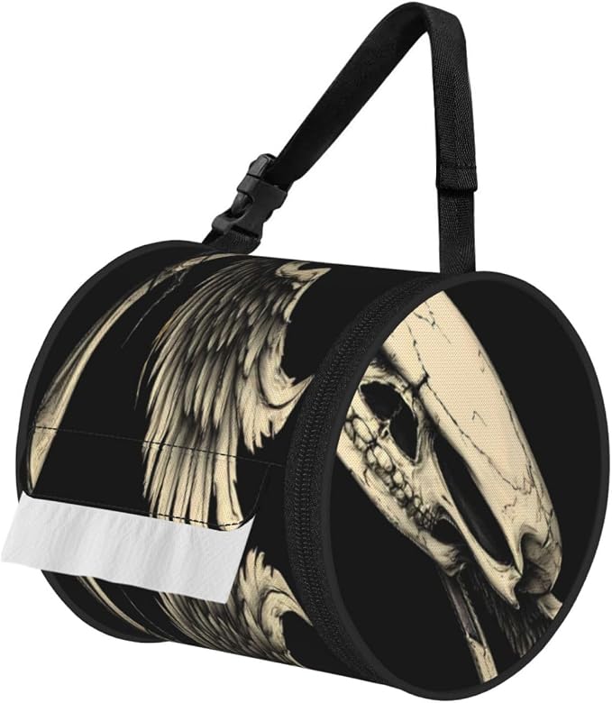 Gothic Winged Skull Print Hanging Toilet Paper Holder,Reusable Tissue Cover,Portable Paper Roll Holder for Car Home Camping Travel - skull toilet paper