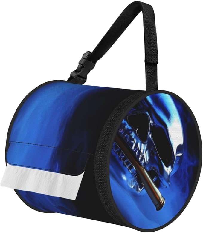 Steel Skull Print Hanging Toilet Paper Holder,Reusable Tissue Cover,Portable Paper Roll Holder for Car Home Camping Travel - skull toilet paper