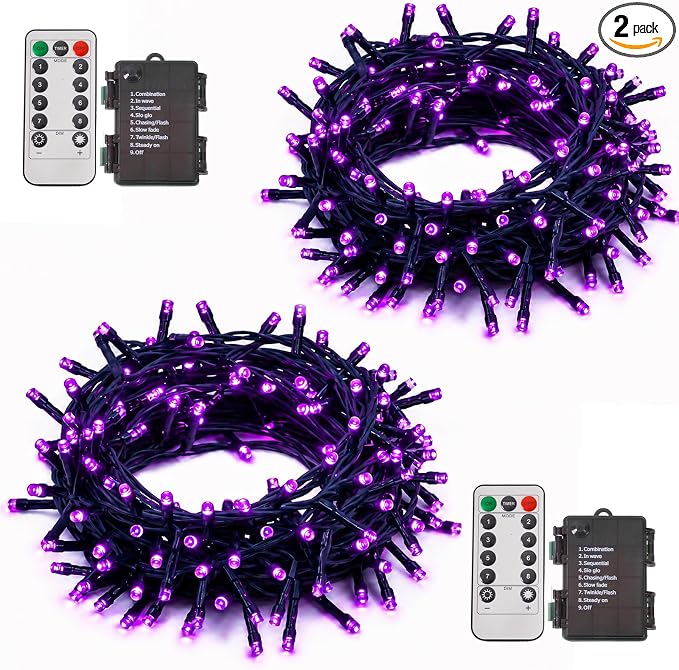 Halloween Lights Battery Operated Purple 2 Packs Each 33ft 100 LED - string light
