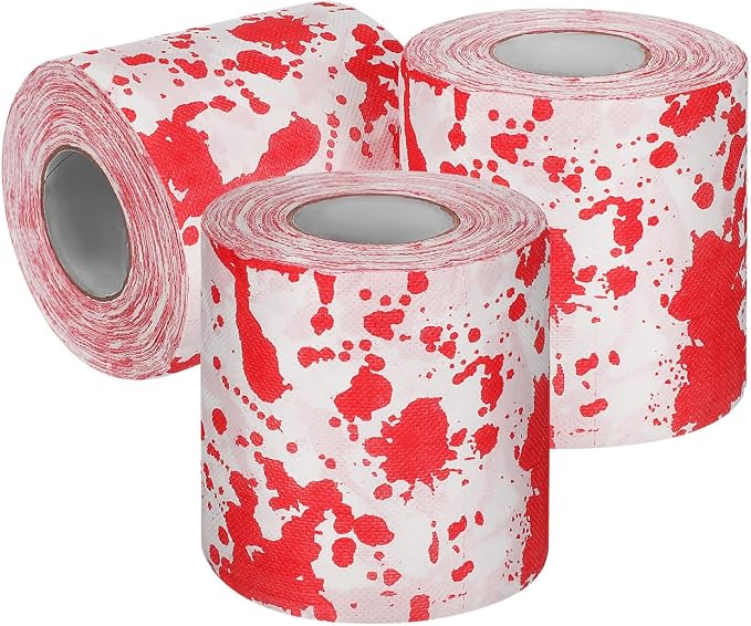 Garneck 3 Rolls Halloween Bloody Toilet Paper Novelty Printed Toilet Tissue – Bloody Bathroom Decor for Home Party Prank