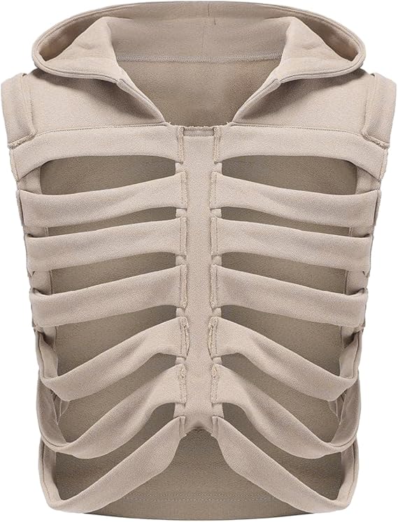 Men Women Halloween Skeleton Hoodie Y2k Sleeveless Cropped Skull Hooded Sweatshirt Vest Gothic Grunge Clothes - skull hoodie