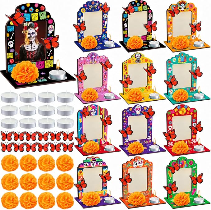 Amyhill 24 Sets Día De Los Muertos Picture Frame Ofrenda Altar Kit - skull candle