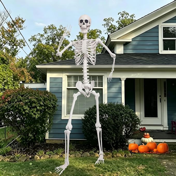 7.9Ft Halloween Skeleton with Movable Joints Plastic Skeleton for Yard Lawn Porch Decor - skeleton
