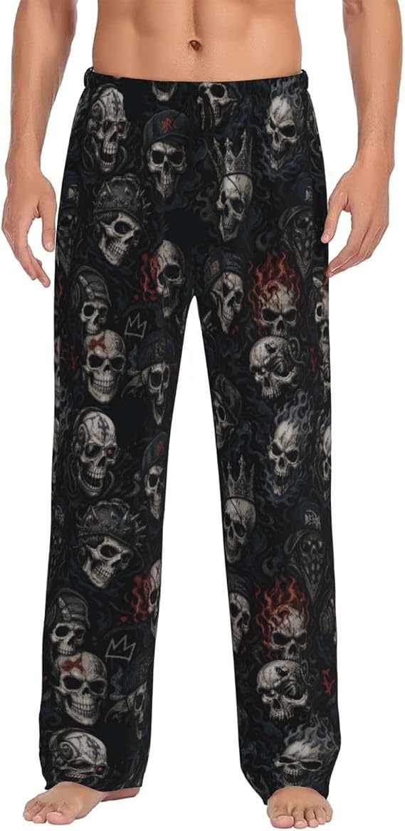 Funny Mens Pajama Pants Lounge Soft Sleep Pant Men Pajama Bottoms with Pockets Drawstring - skull pajamas