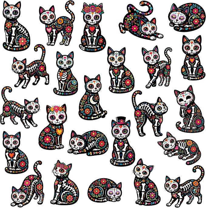 McEtt Dia de Los Muertos Cat Sticker Sheets – 5 Pack (120 Cat Stickers) - skull sticker