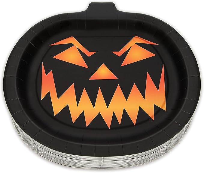 EPHYO 50PCS Halloween Paper Plates 10in Disposable Party Supplies Black Pumpkin Dessert Dinner Birthday Party Decorations Cake Appetizer Cute Dinnerware Tableware - skull plate