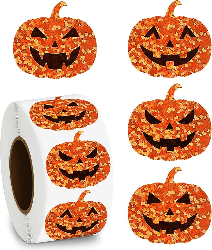 600Pcs Laser Pumpkin Stickers, Halloween Sticker for Halloween Party Favors - skull sticker