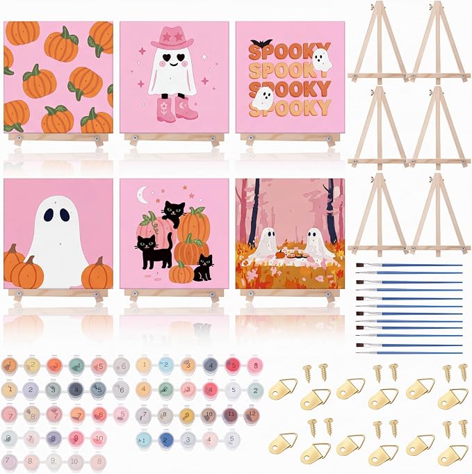 YooNotee 6 Pack Ghost Paint by Numbers Kit 8 x 8 Inch Canvas