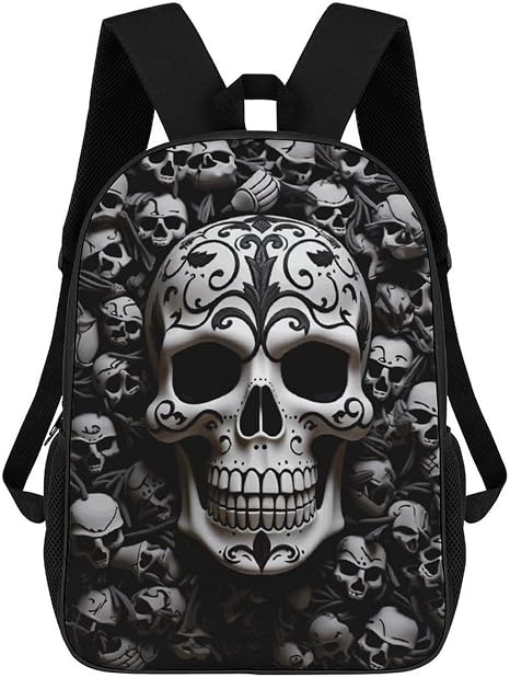 Black And White Skulls Laptop Backpack for Travel Work Cute Bookbag Computer Backpack Casual Daypack - skull backpack