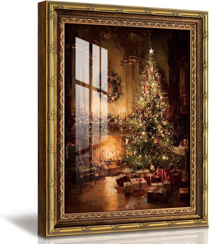 VIYYIEA Christmas Decor Framed Wall Art, Warm Christmas Tree Decor, 13x16in - skull painting