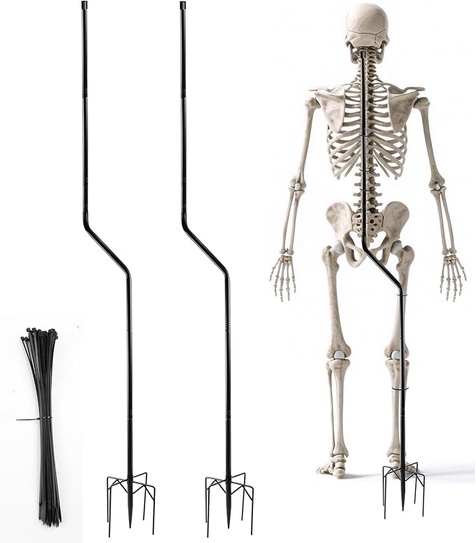 2Set Adjust Metal Skeleton Stand for 5.9/6.56ft Halloween Skeleton,30 Ties - skeleton