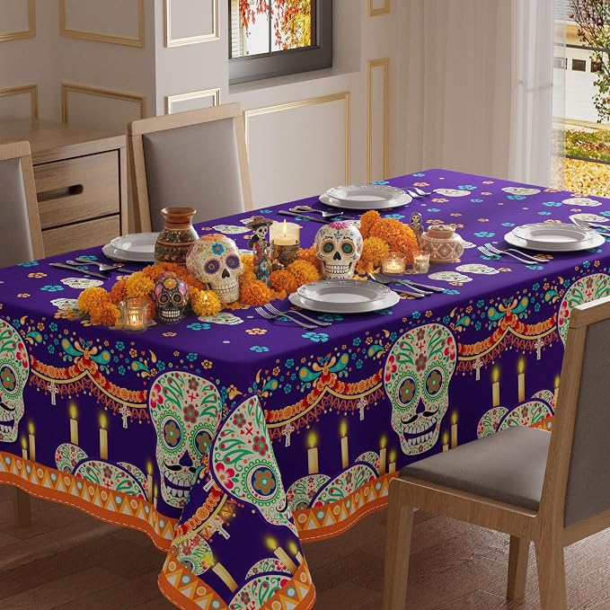 XCHI Day of The Dead Candle Rectangle Tablecloth Decorations 60x104 Inch - skull candle