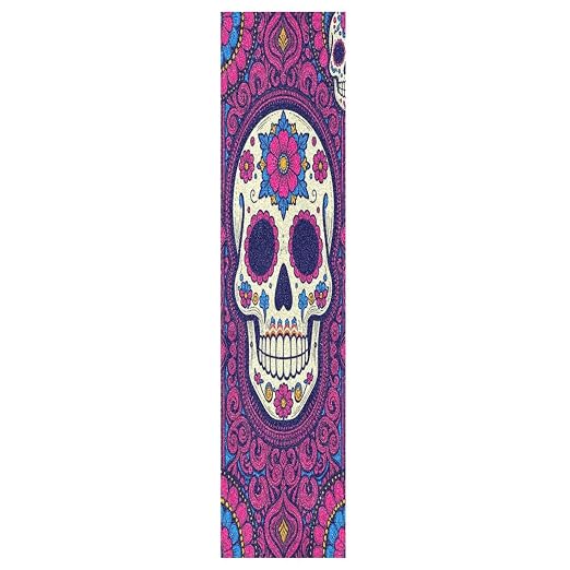 Sugar Skull Flowers Leather Grip Tape for Skateboards Non Slip Grip Tape for Scooter Non Slip Cruiser Skateboard 44×10 Inch - skull sticker