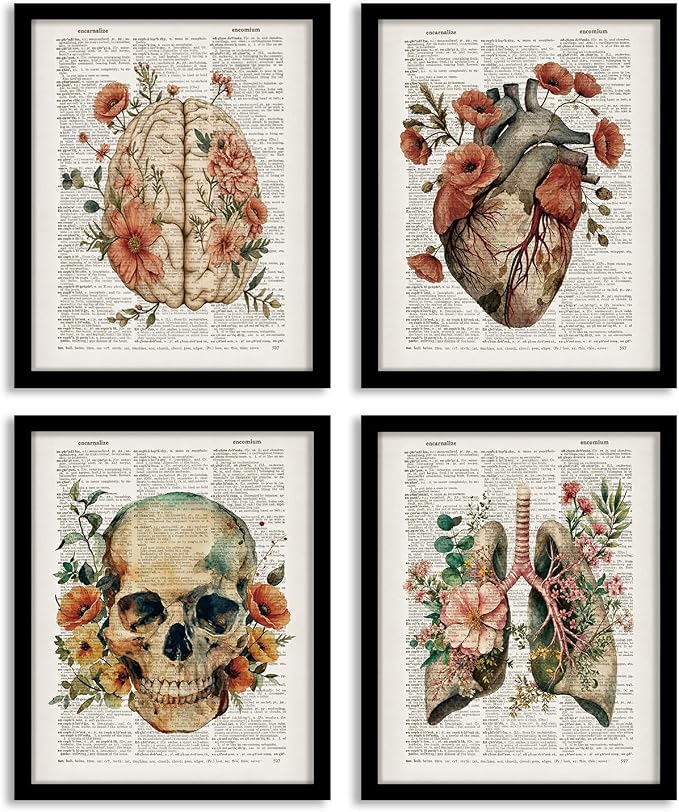 Eghvk Vintage Gothic Skull Wall Art Skeleton Decor 8x10 Prints Unframed - skull sticker