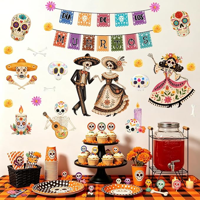 IARTTOP Day of the Dead Window Stickers Día De Los Muertos Wall Decals - skull sticker