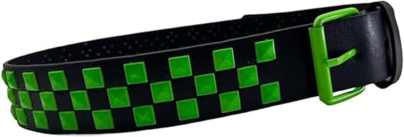 QCWN PU Leather Belt Studded Belt, Neon Checkered Pyramid Stud Belt, Chunky Emo Belt for Men & Women - skull wallet