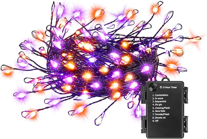 Orange Purple Halloween Fairy Lights Battery Operated Twinkle Lights - string light