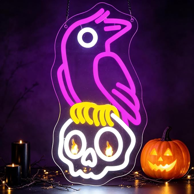 Crow Skull Neon Sign for Wall Decor Halloween Neon Light Sign for Man Cave