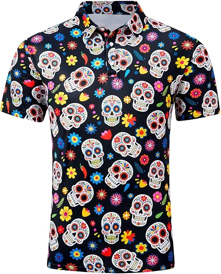 uideazone Men's Funny Polo Shirt Performance Dry Fit Golf Shirt, S-2XL - skull tshirt