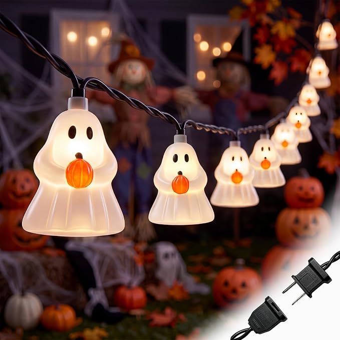 Halloween Decorations Ghost String Lights,8.5FT 10 LED Plug in Ghost Lights - string light
